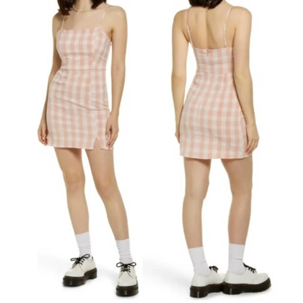 BP. Nordstrom Sleeveless Spaghetti Strap Summer Plaid Mini Dress Pink Women's M